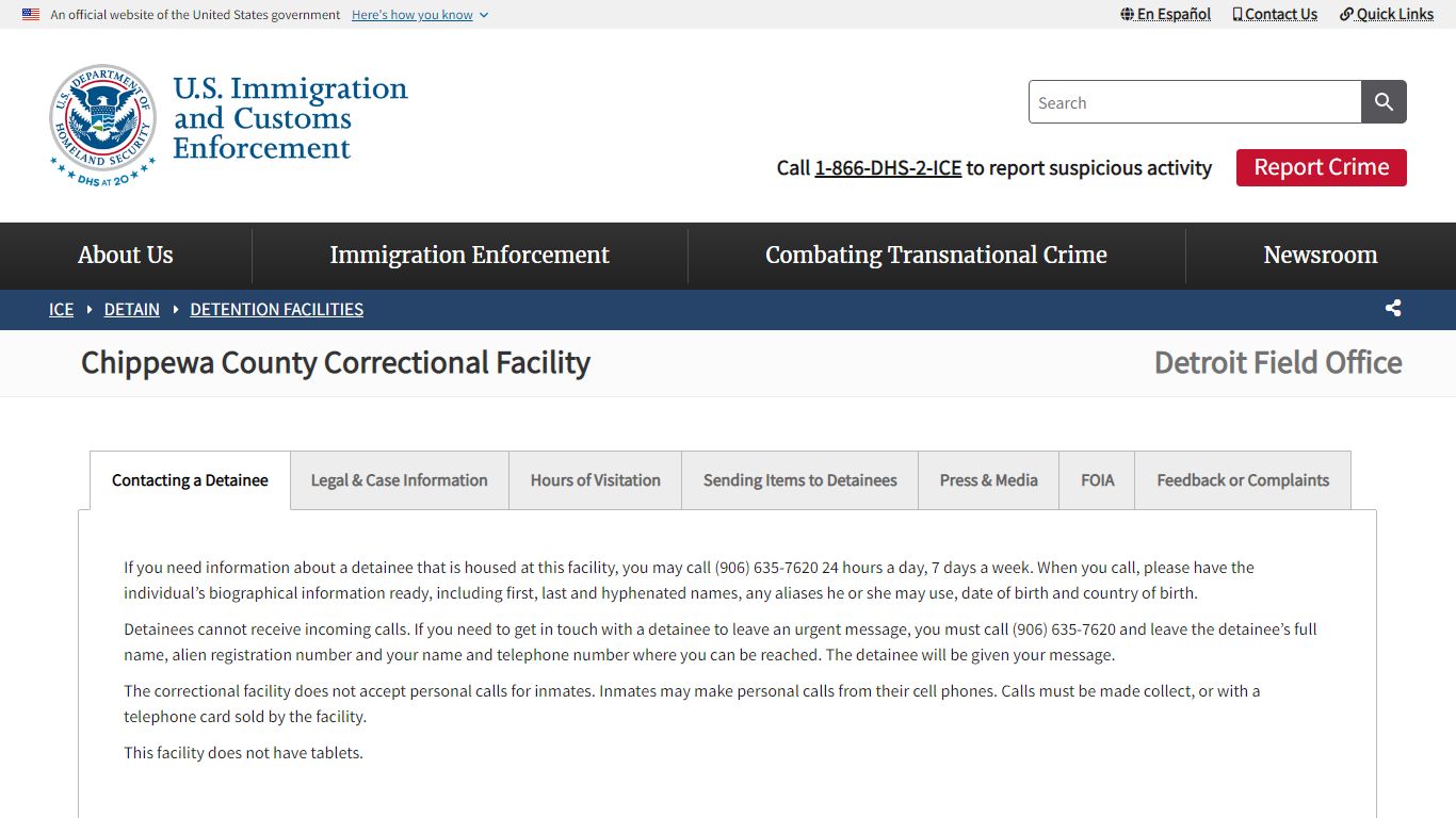 Chippewa County Correctional Facility | ICE